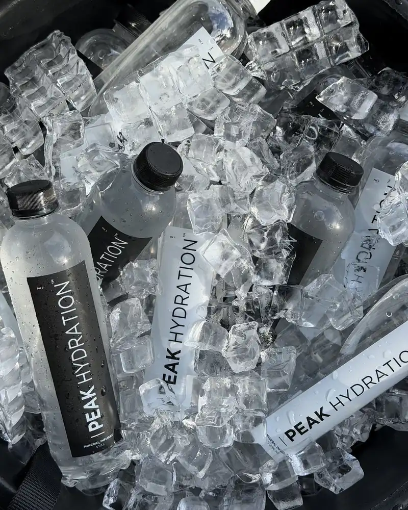 Peak Hydration bottles packed in ice